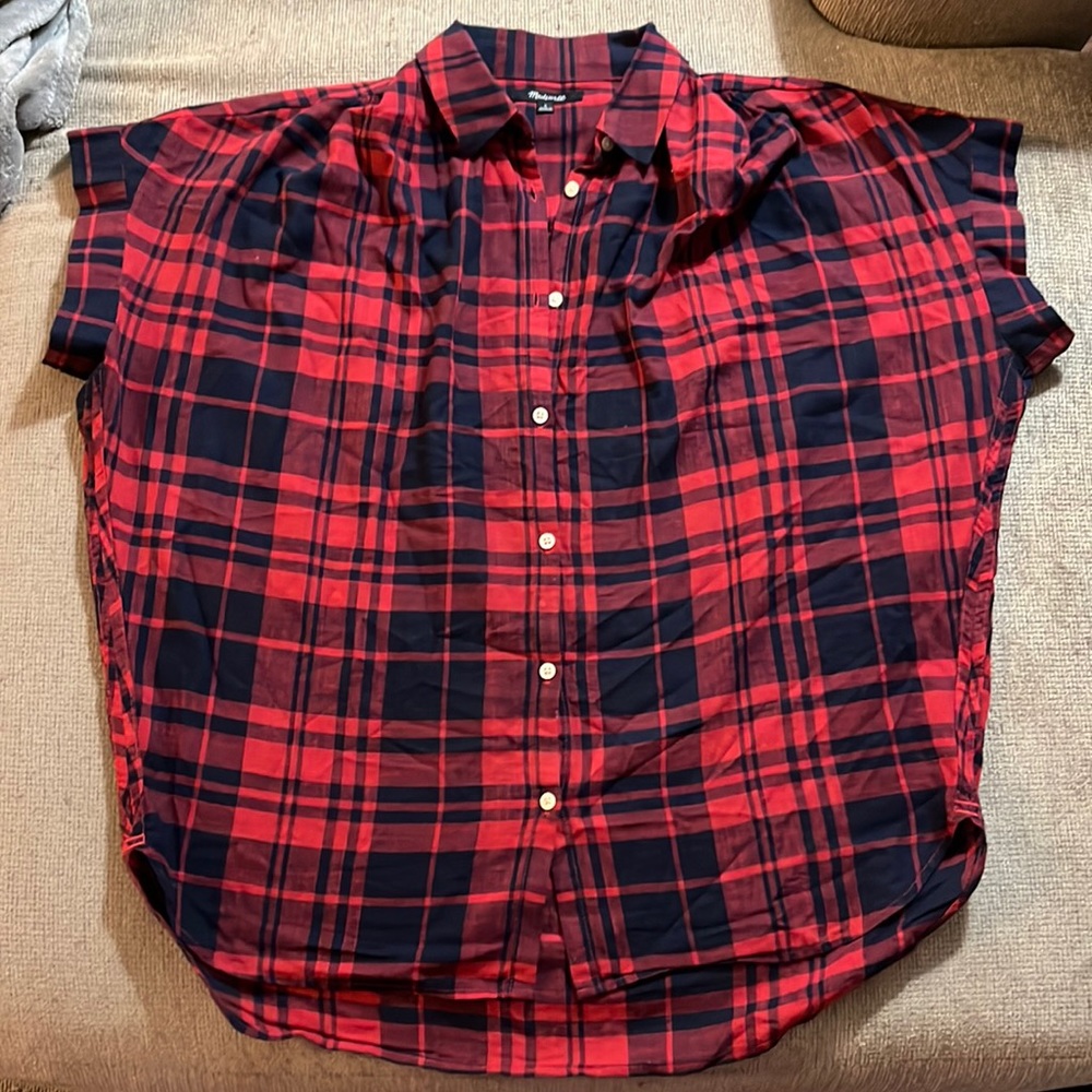 Madewell Short Sleeve Plaid Button Down Blouse